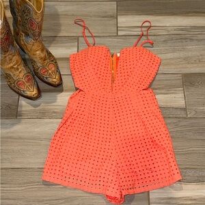 Coral Eyelet women’s romper